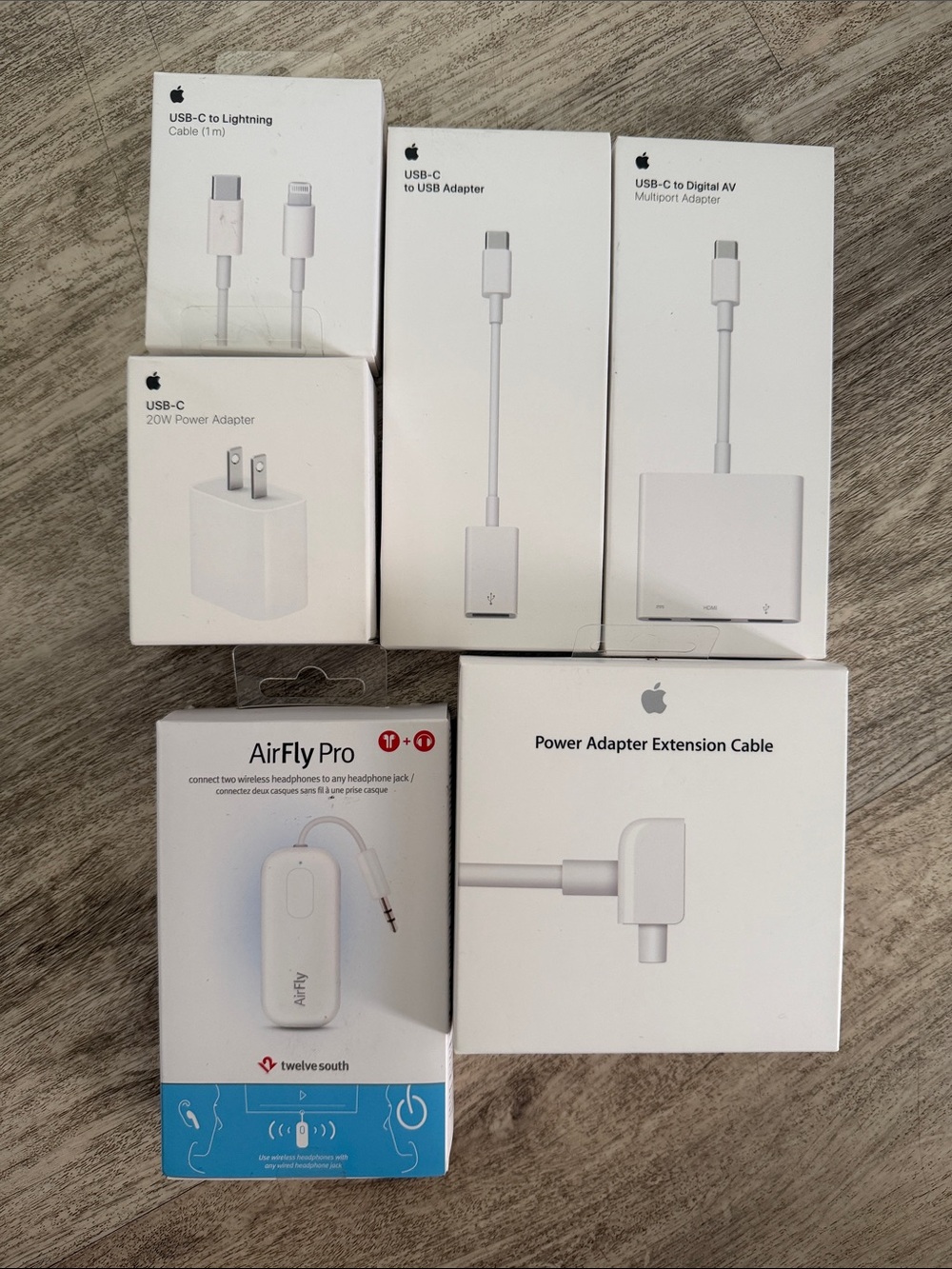 Sealed Apple White USB-C & Lightning Accessories Bundle with AirFly Pro Adapter